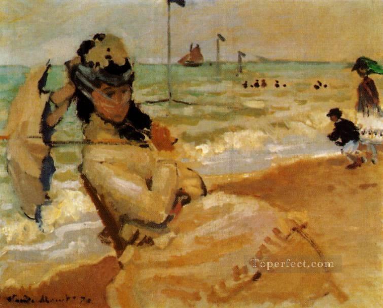 Camille on the Beach at Trouville Claude Monet Oil Paintings